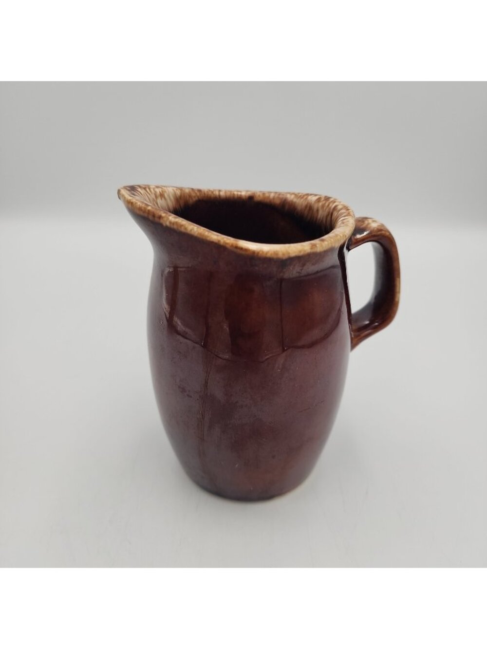 Hull USA Pottery Brown Drip Glaze Creamer Syrup Pitcher 4 1/2”